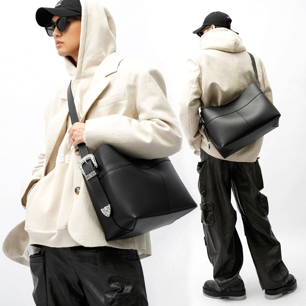 Men's Large Silver Quilted Crossbody Bag – Urban Minimalist PU Leather Shoulder Bag