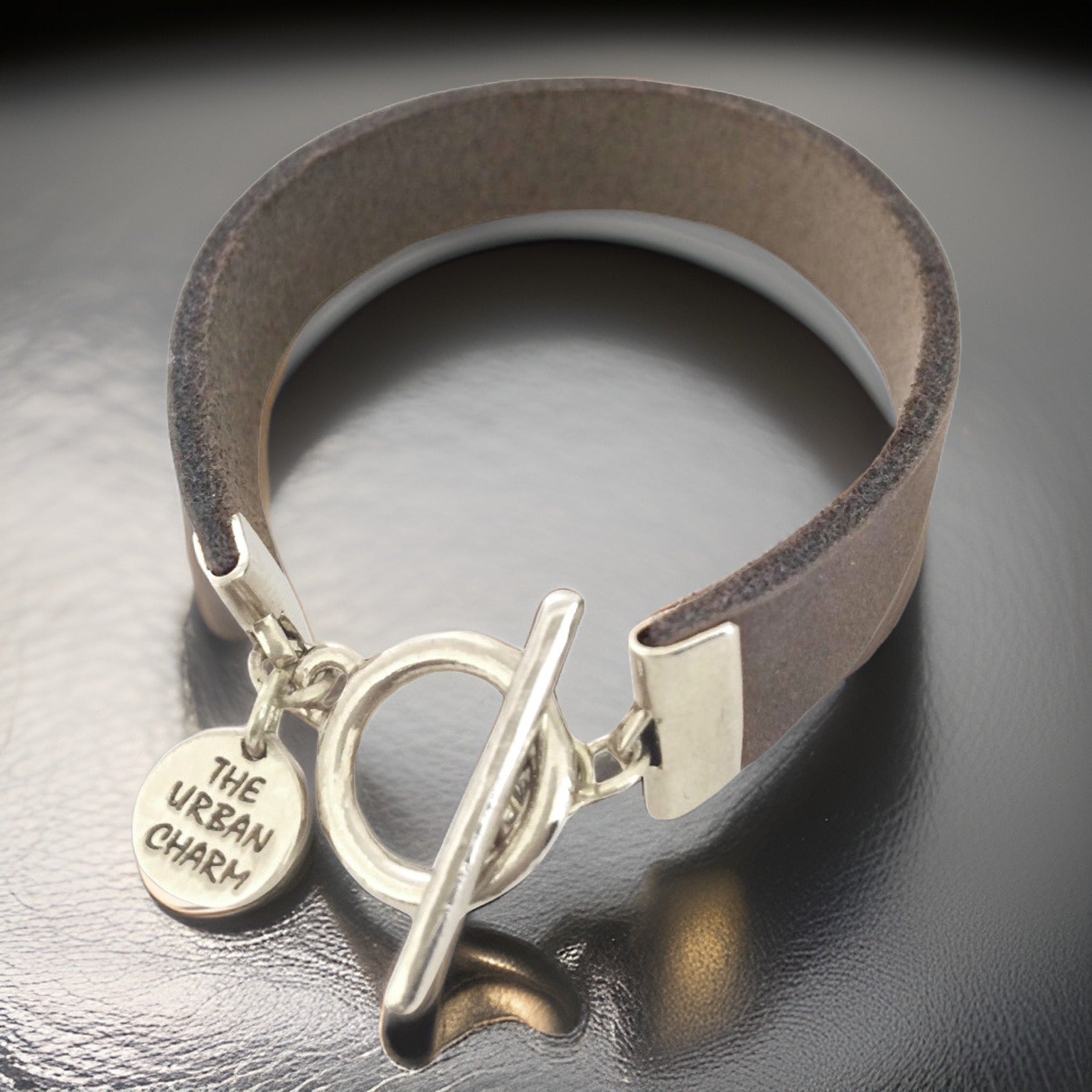 Distressed Gray Leather Color Band Bracelet by The Urban Charm