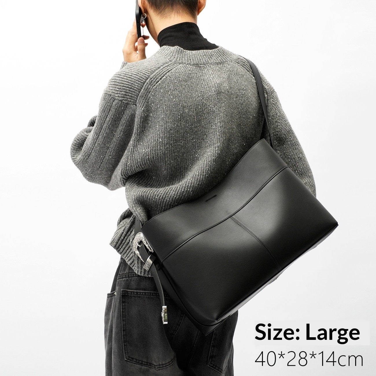Men's Large Silver Quilted Crossbody Bag – Urban Minimalist PU Leather Shoulder Bag