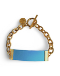 Baby Blue Leather and Chain ID Toggle Bracelet by The Urban Charm