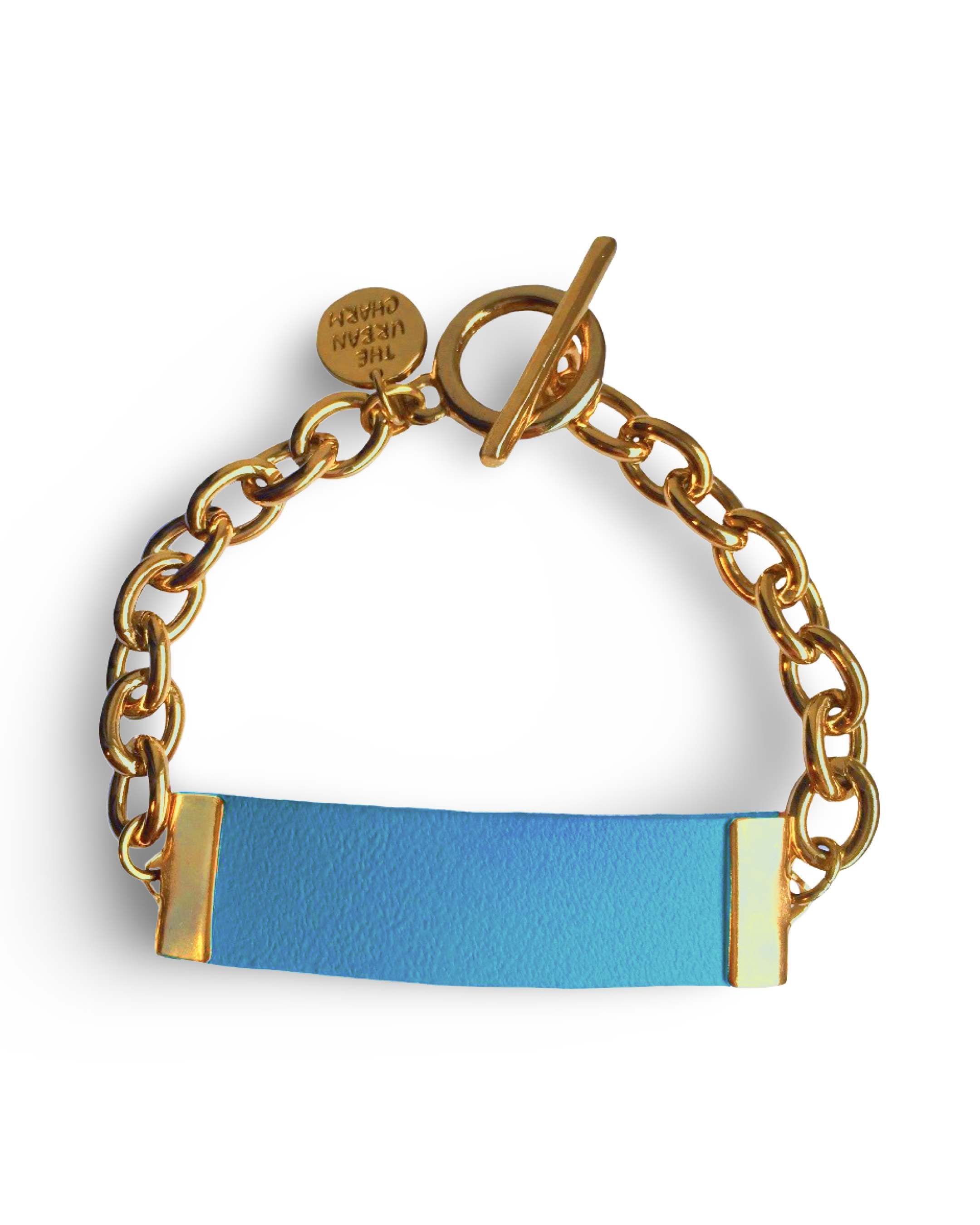Baby Blue Leather and Chain ID Toggle Bracelet by The Urban Charm