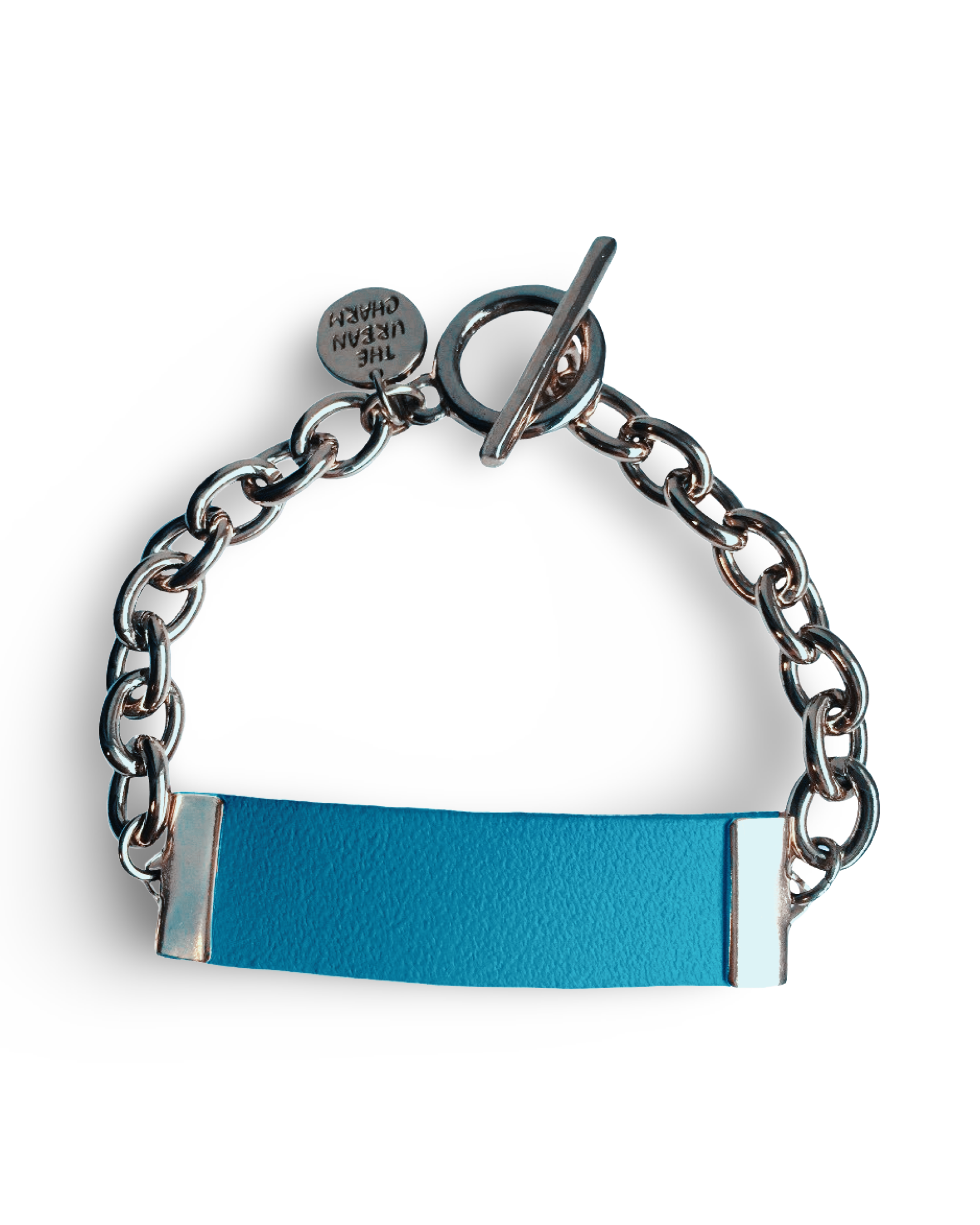 Baby Blue Leather and Chain ID Toggle Bracelet by The Urban Charm